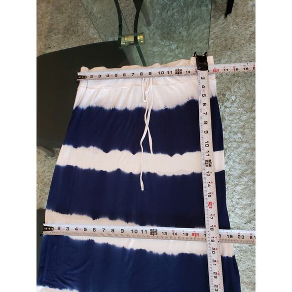 a.n.a Maxi Skirt Womens Large White Blue Striped Stretch Side Slit Drawstring - Picture 9 of 12